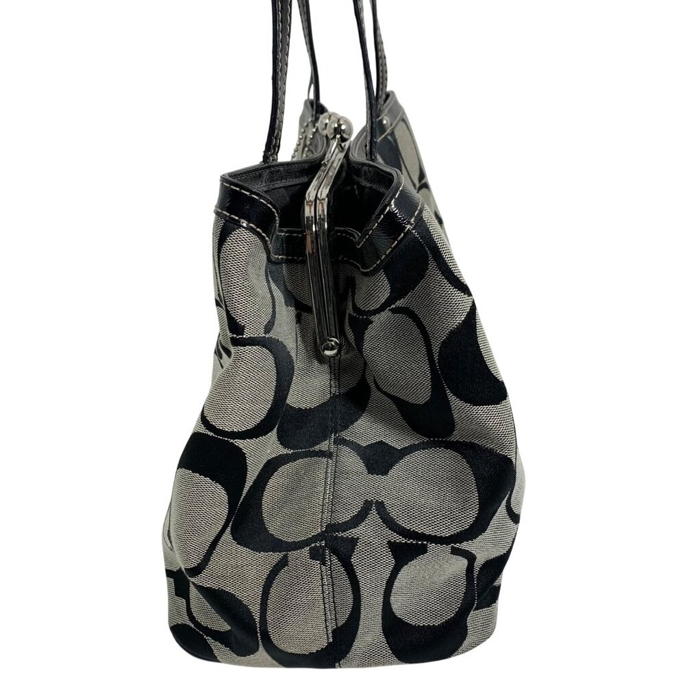 COACH Signature Stripe Carryall Satchel Handbag F19190 Kisslock Trio Pouch Bag - Picture 2 of 10